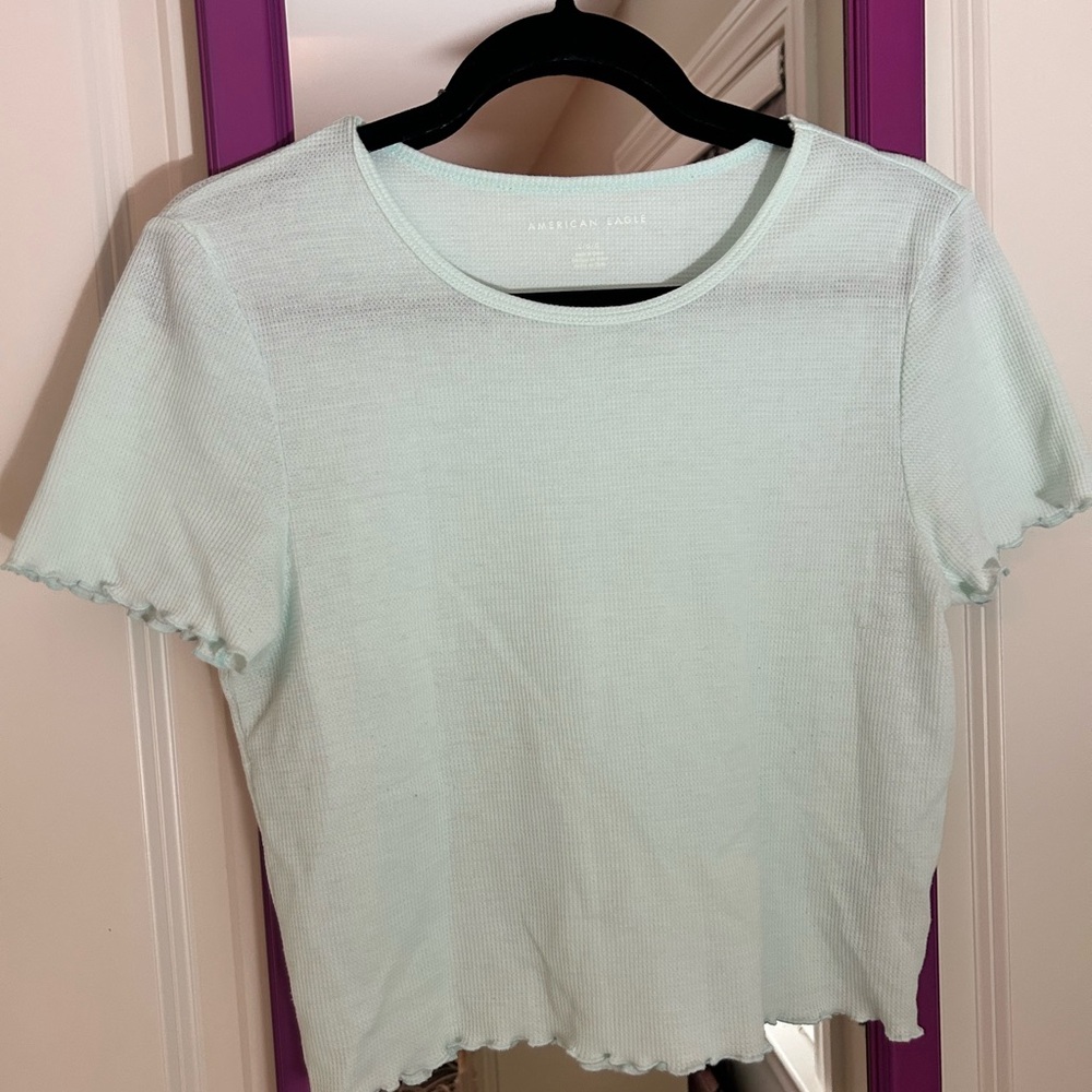 American Eagle Outfitters Green Waffle Crop T-Shirt
